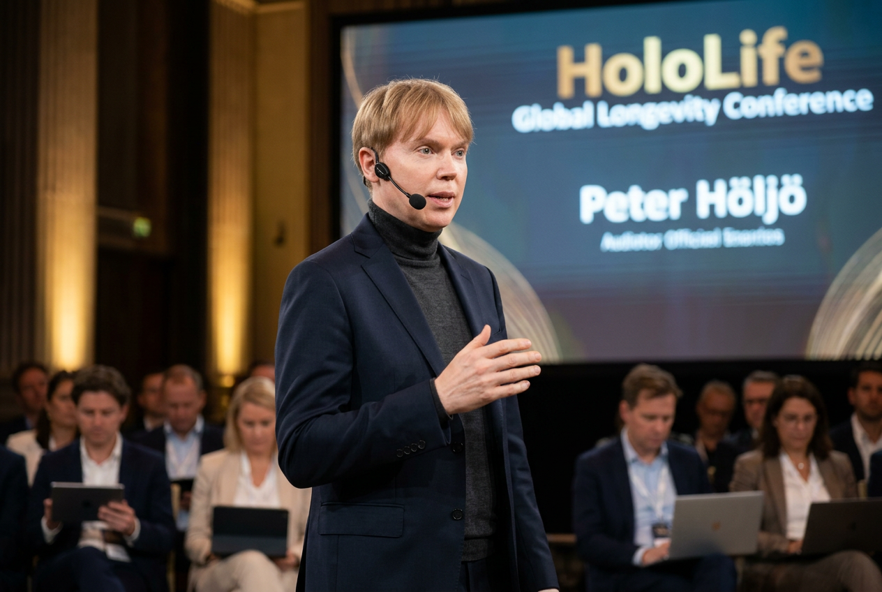 Peter Höljö speaking at the HoloLife global longevity conference